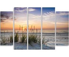 Legendarte PL-131 Tableau Coucher de Soleil sur la Plage dÃ©serte. Impression Digitale sur Toile, Lienzo, Multicolor, cm. 150x100-5 Panneaux