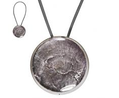 STEPHANOISE Magnet Rond Nacre Cordon Cuir, Gris Moyen, Diametre 6 cm - Envergure 30 cm
