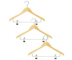 H & L Russel Housse en Forme de Combinaison Cintres avec Barre Clip rÃ©glable, Beige, Lot de 3