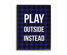 Stupell Industries Play extÃ©rieur au Lieu Bleu Noir Plaid surdimensionnÃ© encadrÃ©e giclÃ©e Art texturÃ©, Multicolore