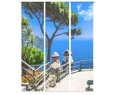 Home Fashion 088332 0601 â Côte amalfitaine Panneau Coulissant Impression numérique 3 pièces, Plastique, Bleu, 245 X 60 X 0,2 cm