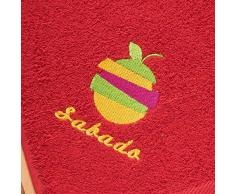 San Carlos Planning hebdomadaire Fruits Samedi Chiffon et éponge brodé, Coton, Rouge, 50 x 50 x 2 cm