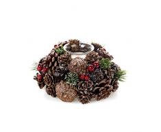 EUROCINSA Réf. 29025 Set de 8 photophores avec Verre pour 1 Bougie sur Base dananas givrés et berrys Rouges 16 x 9,5 x 16 cm. 1 Set, Marron/Vert, Taille Unique.