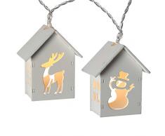 WeRChristmas Décoration en bois Motif renne et bonhomme de neige maison guirlande lumineuse avec ampoule â Blanc chaud