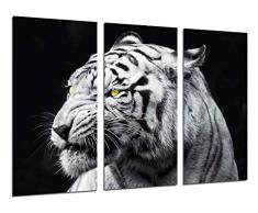 Tableau Moderne Photographique, Impression sur bois, Animaux sauvages de la nature, tigre blanc, 97 x 62 cm, ref. 26417