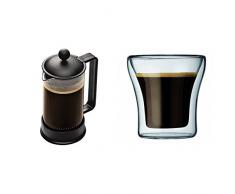 Bodum 1543-01 Brazil CafetiÃ¨re Ã Piston 3 Tasses 0.35 L Noire + Set de 2 verres double paroi Assam 9 cl