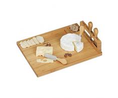 Relaxdays 10028826 Planche Bambou Plateau Couverts Ã Fromage Couteau Molle, Pate Dure, Fourchette, Pelle, Nature
