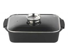 Q.b. BLCX40QB101 Black Code Lasagnera, 40 x 27 x 8 cm, aluminium moulé sous pression, revêtement intérieur et extérieur PFLUON noir, couvercle en verre et pommeau en acier AISI 304 Steel