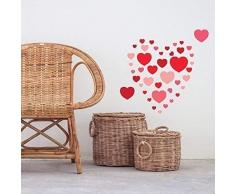 Walplus Autocollant Mural 58x55 cm CÅurs Amovible Auto-Adhésif Mural Art Stickers Vinyle Maison Décoration DIY Salon Chambre Bureau Décor Peint , Cadeau Rouge