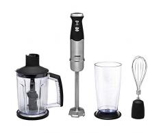 Mixeur plongeant 1000 Watts, 4 lames - Pied 25 cm en acier inoxydable et poignée Soft Touch - Avec verre mesureur, grand hâchoir et fouet