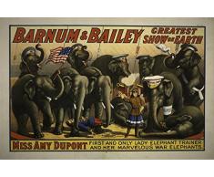 Le Poster Vintage Collective Barnum et Bailey Greatest Show on Earth éléphant Poster Format A2 42 cm x 59.4 cm Impression de qualité, Bois, Multicolore, 59.4 x 42 x 59.4 cm