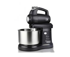 Team Kalorik Robot de Cuisine, Bol en Acier Inoxydable Inclus (2.8 L), Crochet Pétrisseur, Fouet, Spatule, 5 Niveaux de Vitesse, 300 W, Noir, TKG M 1007 B