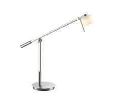 TRIO, Lampe de table, Alegro incl. 1 x LED,SMD,6,0 Watt,3000K,630 Lm. Verre, Blanc, Corps: metal, Nickel mat L:22,0cm, H:74,0cm, P:61,0cm IP20,Variateur tactile,Pivotant