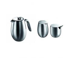 Bodum 1303-16 Bodum Columbia CafetiÃ¨re Ã Piston en Inox Brillant Double Paroi 3 Tasses 0,35 L + Set sucrier et CrÃ©mier en Inox