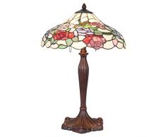Lampe de Table Genre Tiffany Metal et Verre Motif Fleurs