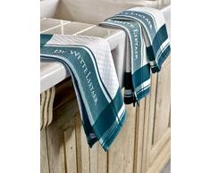 De Witte Lietaer DWL Lot 3 Torchons, 100% Coton, Blanc-Vert Pin, 3/50x70 cm