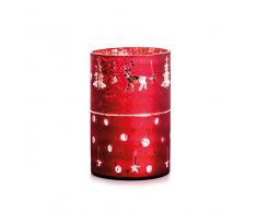 EUROCINSA Réf. 28030 Photophore en Verre Rouge avec Argent avec Cerfs et étoiles 12,5 x 19 cm. 1 unité, Taille Unique.