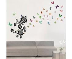 Walplus Autocollant Mural Grand Fleur Papillons Amovible Art DÃ©calques Vinyle Maison DÃ©coration DIY Vivant Chambre Bureau Papier Peint DEnfants Cadeau, Multicolore