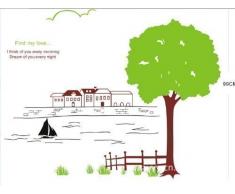 Stickers muraux Arbre rivière Walplus arbres de maison de rêve bricolage décoration murale transparente pour chambre de garçon, mélange de couleurs