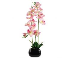 Leaf Orchidée Artificielle Rose Clair avec Pot en céramique Noire 70 cm