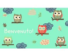 Gift Company Paillasson Bienvenue Chouettes, Coco, Bleu Clair, 75Â x 2Â x 45Â cm