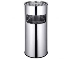 BAKAJI Poubelle avec cendrier en Acier, Poubelle avec cendrier Amovible et Coupe-Vent 25 x 60.5 cm Argent