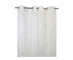 HomeMaison Voilage en Etamine à Pois Fantaisie, Polyester, Blanc/Naturel, 280x140 cm