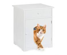 Relaxdays Armoire pour Chat avec tiroir en Bois Blanc 63,5 x 52 x 48 cm