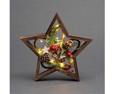 sHATCHI 32 cm LED prÃ©-Ã©clairÃ©es en Forme de Feuilles de pin, Pommes de pin, Baies et scÃ¨ne de NoÃ«l Nordique en Forme dÃ©toile Cadre en Bois DÃ©corations de Table Cadeaux de NoÃ«l Cadeaux, Marron