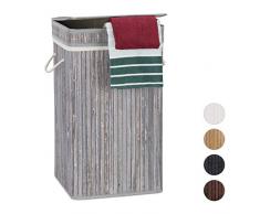 Relaxdays Corbeille à Linge Pliable, Bambou, avec Anse, 70 litres, Couvercle, HxlxP 63 x 36 x 36 cm, Gris