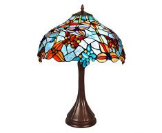 World Art TWGB16728 Lampe de table Fleurs et Papillons, Verre, E27, 60 W, Multicolore