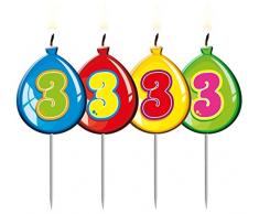 Folat Lot de 4 Bougies à Chiffres en Acier - 3 Ballons - 3 Anniversaires