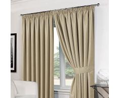 Dreamscene Panier de luxe tissage Doublure thermique Ruban Top Rideaux avec embrasses occultant â Beige, 90 x 90 x 183 cm