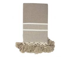 Moorish Idol - Fouta Chevron Pompons- 100cm x 200cm- Taupe
