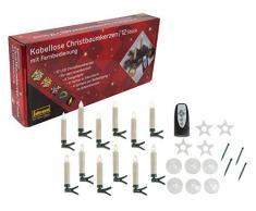 Lot de 12 bougies LED pour sapin de Noël avec 6 ventouses en forme détoile et 4 pointes Fonctionne sur piles avec télécommande 9 cm