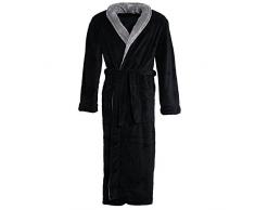 CelinaTex Nevada Peignoir De Bain, Col Châle, De Deux Couleurs, Longue, Poches Appliquées, Femme, Homme, Unisexe, Microfibre, Laine Polaire de Corail XXXL Noir/lanthracite