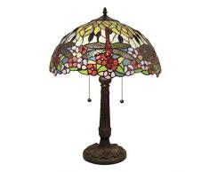 Lumilamp 5LL-5947 Lampe de Table Libelle et Fleurs Art déco Tiffany 42 x 60 cm