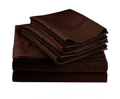 Impressions Superior - Ensemble de Drap de lit, 198 x 203 cm, Ã Ourlet Cousu, 600 Fils au Pouce carrÃ©, avec taies doreiller, Coton mÃ©langÃ©, Chocolat