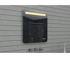 Miroir de salle de bain avec LED Lux-Aqua, en verre et aluminium, Verre, aluminium, 60 x 65 x 3 cm