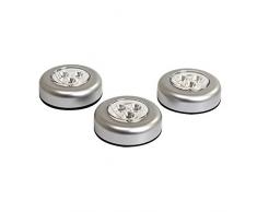 Ultron 185955, Save-E Spot On Argent (Lot de 3), Spots LED avec patin Adhésif pour lutilisation Flexible, chrome, alimenté par batterie, 6,8 x 6,8 x 2,5 cm