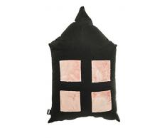 Paparajote Factory 1712 Coussin Motif Maison Grand Format Laine Polaire/Polyester Noir 60 x 80 x 20 cm