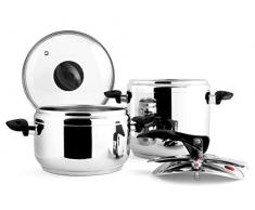 Inoxpran 818240 Inoxcook Lot de 2 casseroles à pression, 2 couvercles, acier inoxydable, 5 l