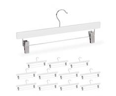 Relaxdays 10029411_49 Pantalons Bois, Set de 12 cintres, Jupes Pinces Clips, Crochet Rotatif 360Â°C, 35,5 cm, Fer, Zinc, Blanc, Lot