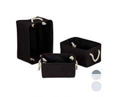Relaxdays 10027838_46 Panier rangement, jeu de 3, avec anse, Etagère en 3 dimensions, boîte rectangulaire en tissu, armoire, noire, polyester, 22 x 40 x 30 cm