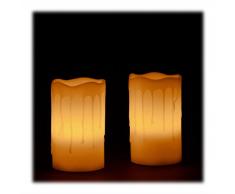 Relaxdays Bougie LED lot de 2 en cire véritable sans flamme à piles HxlxP: 13 x 8 x 8 cm, crème