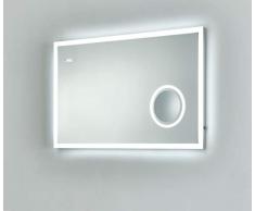 Miroir de Salle de Bain Sofia avec Miroir de Maquillage éclairé, Horloge et éclairage LED, Miroir Mural (100 x 60 cm (l x H)