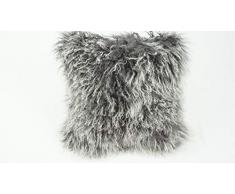 bokke Tibet Coussin en Fourrure dagneau Naturel, Noir/Gris Blanc mÃ©langÃ© 40 x 40 cm