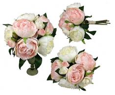 GMMH Bouquet de pivoines - 32 cm - Fleurs artificielles en Soie - 9 Fleurs (Blanc/Rose Clair)