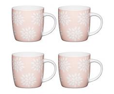 Kitchen Craft Lot de 4 Tasses en Porcelaine Ã Motif Floral Gris 425 ML, Porcelaine, Rose, 425 ML, Set of 4