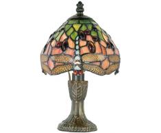 Lumilamp 5LL-1188 Tiffany Style Libellule Lampe de Table Rouge Vert à 16 x 25 cm 1 E14 max 25 W Lampe de chevet décorative en verre coloré style Tiffany